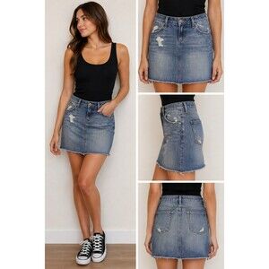 Joe's Jeans Denim Skirt Womens S Distressed Raw Hem Blue Jean Mini Y2K USA